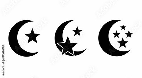 Crescent Moon and Star Icons: Night Sky Symbols