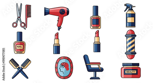 Hairdresser Tools and Beauty Salon Equipment Icons Set