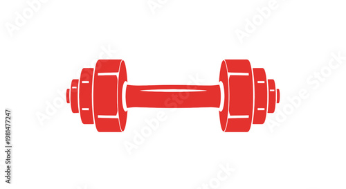 Red Dumbbell Icon on White Background, Fitness and Weightlifting Symbol