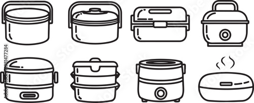 A collection of household containers with various lids and shapes for storage Vector