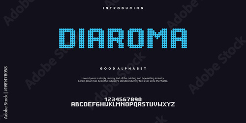 Diaroma Pixel Art Digital Alphabet Font vector Illuctrations