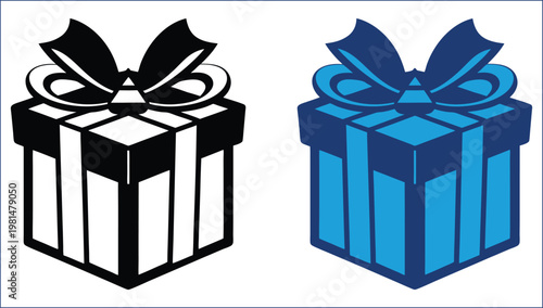 Wrapped gift box with ribbon graphic for holiday, birthday and festive concept. Symbolizing happiness, sharing and celebration