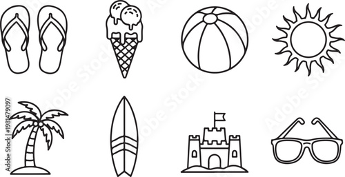 Simple line drawings of everyday objects and plants Vector