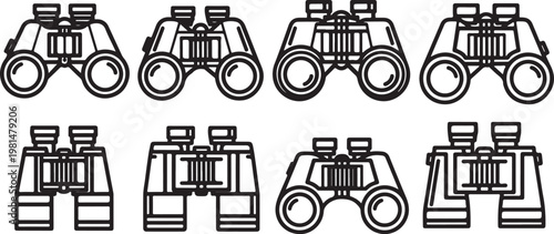 Various types of bicycles illustrated in a simple black and white line art format Vector