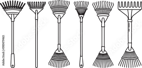 Various styles of table lamps shown in simple line drawings Vector