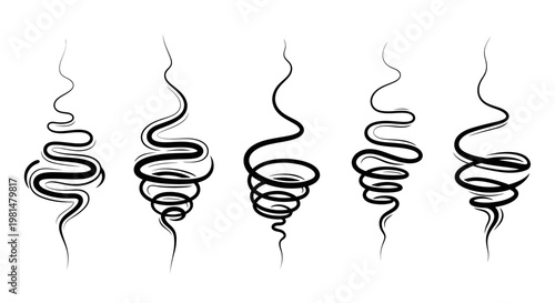 Abstract Swirls of Smoke or Steam, Hand-Drawn Style, Isolated on White Background