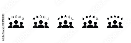 Customer experience icon set. Customer review, rating icon. 1 to 5 star satisfaction rating icon. Work experience symbol.