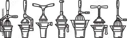 Collection of vintage irons with distinct handles and designs Vector