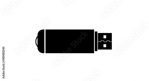 Black usb flash drive icon on white background symbolizing data storage and technology