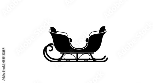 Black silhouette of a traditional empty sleigh on a white background for christmas or winter themes