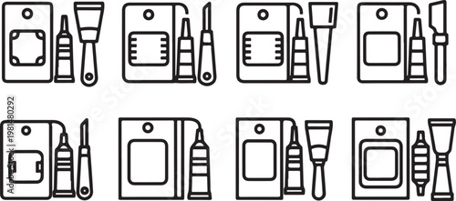 A collection of eight stylized chairs with simple geometric shapes Vector