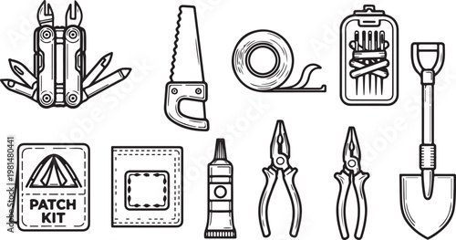 Essential tools and supplies for bicycle maintenance and repair Vector