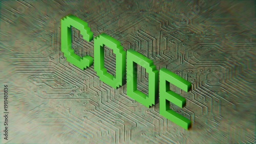 text saying code animated on a CPU background, coding, programming