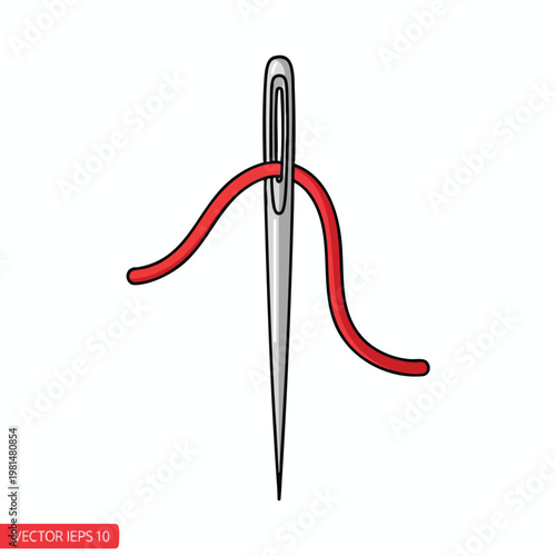 Sewing Needle with Red Thread for Craft and Textile Projects