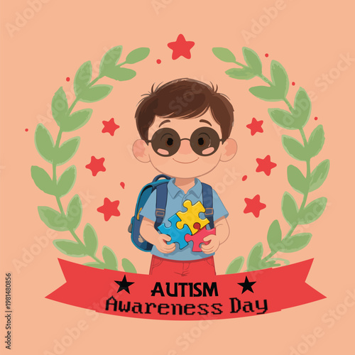 Autism Awareness Day Colorful Puzzle Ribbon Design for Support and Inclusion