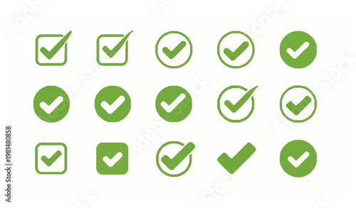 Green checkmark icon collection verified check box symbols vector illustration set