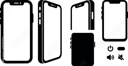 Smartphone front side and angles with buttons