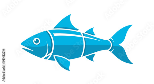Stylized Blue Fish Icon, Vector Illustration, Marine Life, Aquatic Animal