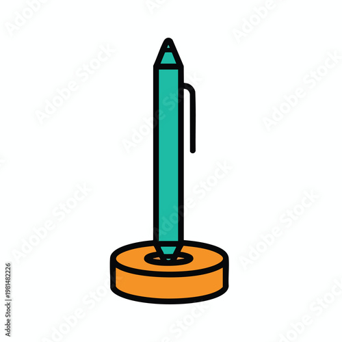 Modern Stylized Pen on Circular Ink Pad for Creative and Office Use