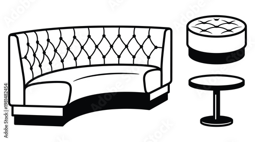 Retro upholstered furniture vector illustration set isolated on transparent.