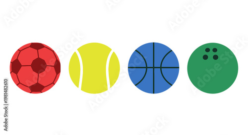 Collection of diverse sports balls: soccer, tennis, basketball, bowling