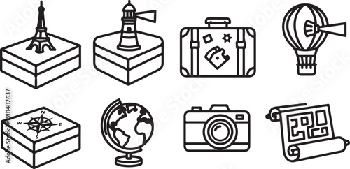 Collection of vintage household and industrial objects in simple illustrations Vector