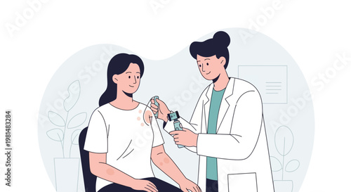 Doctor administering vaccine to a woman in a clinic, healthcare concept