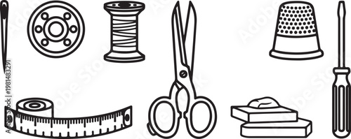 A collection of everyday mechanical and electronic household items and tools Vector
