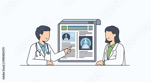 Doctor discussing medical results with patient, showing X-ray images on a screen