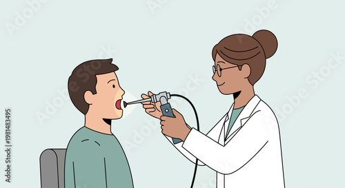 Doctor examines child's throat with otoscope, medical examination, healthcare concept