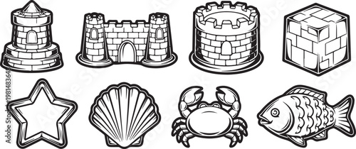 Geometric and abstract illustrations of ancient artifacts and designs Vector