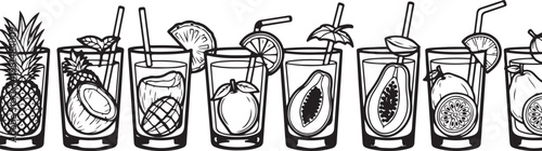 A series of intricately patterned vases arranged in a horizontal row Vector