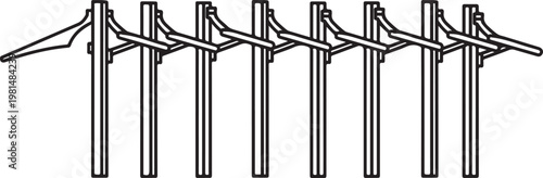 A sleek black fence with pointed finials running along a path Vector