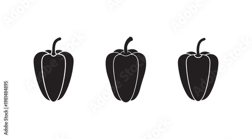 Black bell peppers with white outlines on a white background