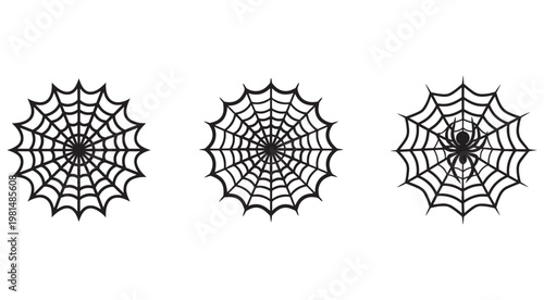 Black spider webs with and without spider on white background for halloween decoration and design  spiderweb illustrations