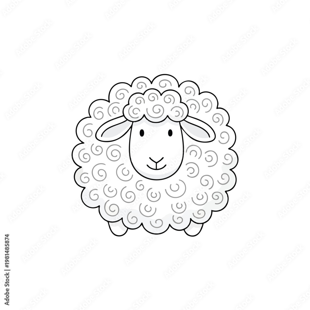 Fototapeta premium Cute Cartoon Sheep Illustration for Nature or Farm Themed Designs