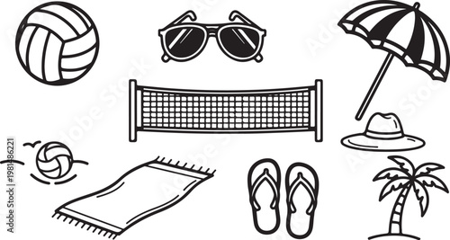 Various household objects and tools drawn with simple black lines Vector