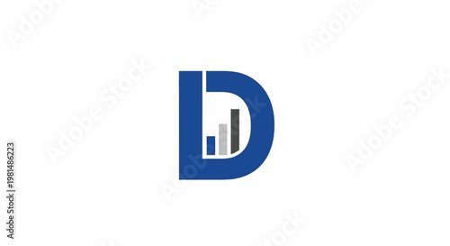A blue letter D logo featuring an integrated bar chart, symbolizing data, growth, and business analytics for corporate identity.