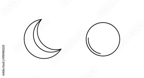 Crescent Moon and Full Moon Icons: Night Sky Celestial Bodies