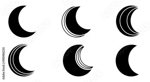 Crescent Moon Icons Set: Simple, Stylized, and Detailed Variations