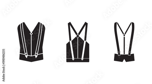 Blackandwhite illustrations of various suspender styles for men  fashion accessories  clothing