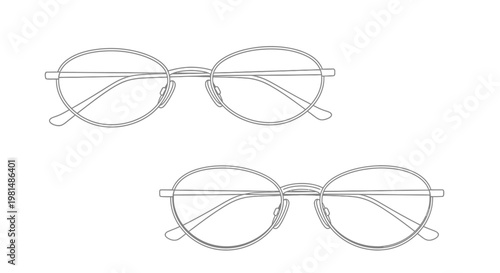 Minimalist Eyeglasses Outline Drawing, Two Pairs of Oval Spectacles, Clean Design
