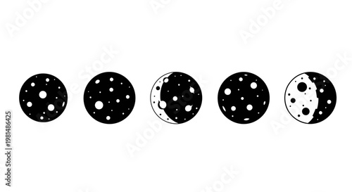 Moon Phases Cycle Vector Graphic: Crescent to Full Moon