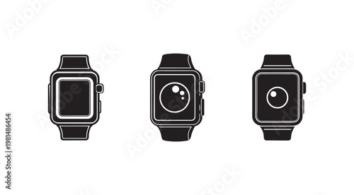 Blackandwhite smartwatch icons indifferentangles isolated on white background