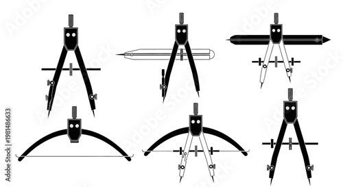 Set of Drawing Compasses and Dividers, Geometric Tools Collection