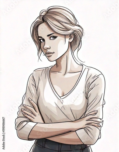Young woman with arms crossed looking unhappy.