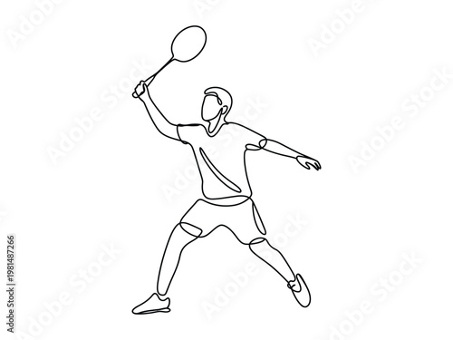 One line drawing of a man playing tennis with a racket in action  sports illustration
