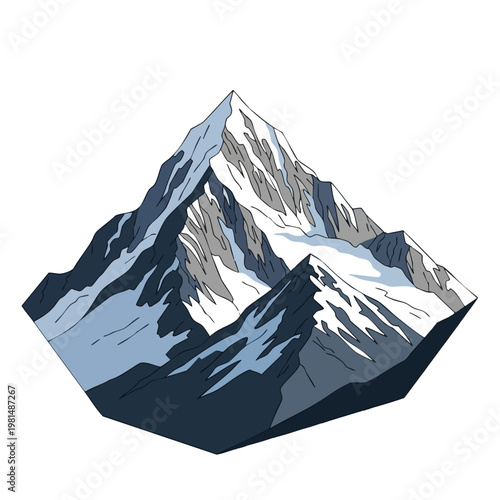 Majestic Snow Covered Mountain Peak Under Clear Sky