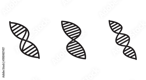 DNA double helix molecular structure icons  genetic code symbols  biology and science illustrations  helix models