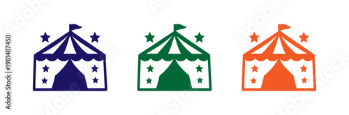 Colorful circus tent icons with stars for entertainment event graphics